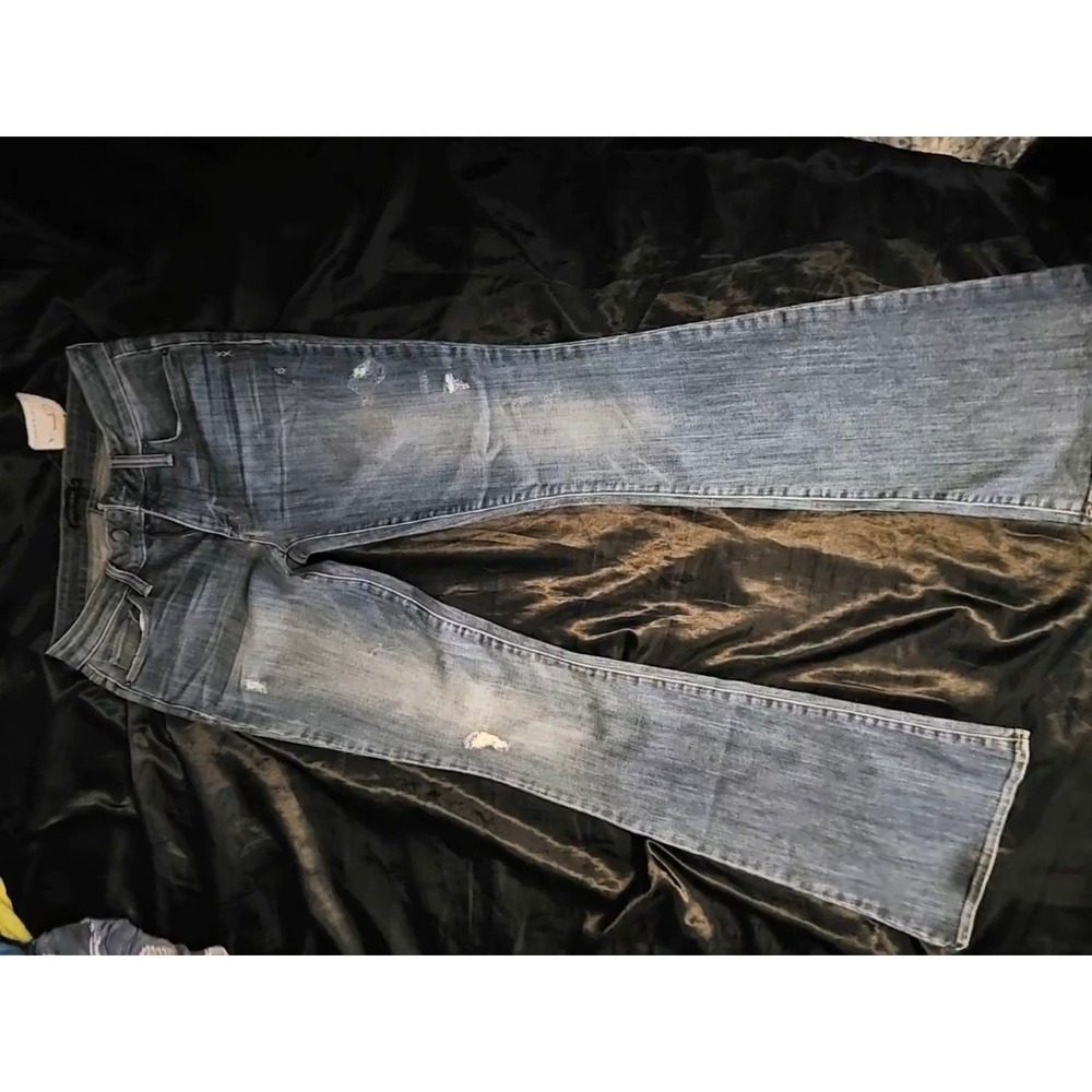 Genetic Denim Distressed Flared Jeans Medium Wash Blue Size 27 Saks Fifth Avenue